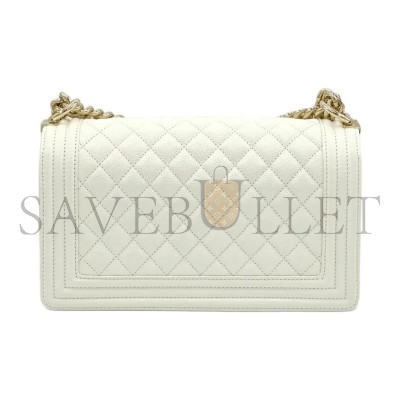 CHANEL CAVIAR MEDIUM QUILTED BOY FLAP WHITE A67086 B07520 10601 (25*15*8cm)