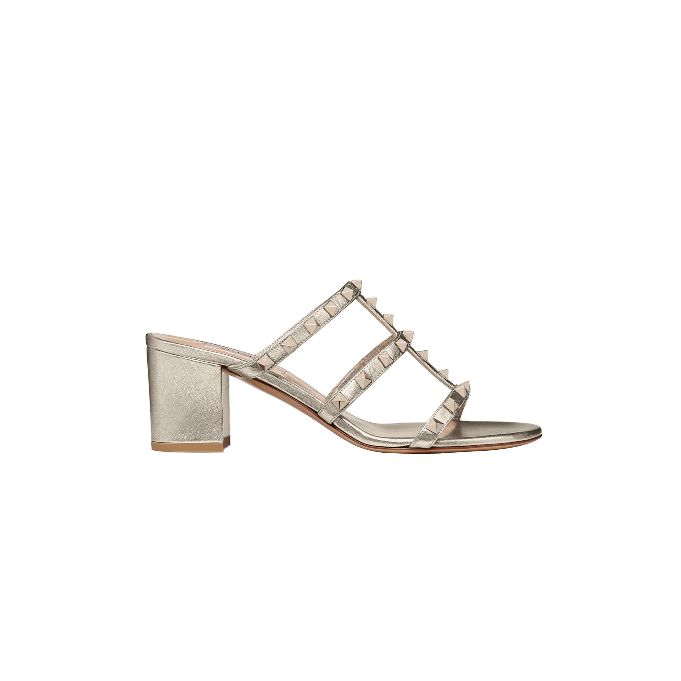 VALENTINO ROCKSTUD METALLIC CALFSKIN LEATHER SLIDE SANDAL 60 MM 5W2S0C47JXH VALENTINO ROCKSTUD METALLIC CALFSKIN LEATHER SLIDE SANDAL 60 MM 5W2S0C47JXH