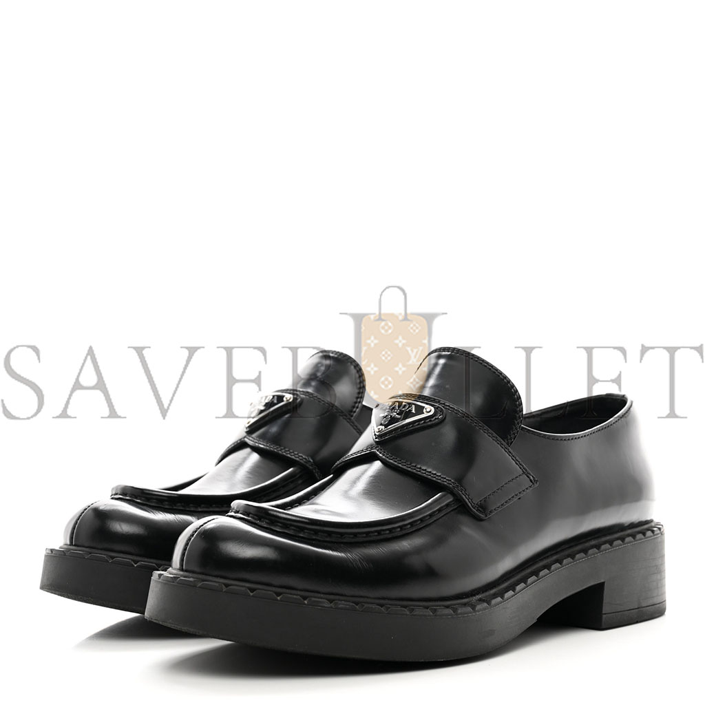 PRADA SPAZZOLATO METAL TRIANGLE LOGO 50MM LOAFERS 40.5 BLACK PRADA SPAZZOLATO METAL TRIANGLE LOGO 50MM LOAFERS 40.5 BLACK