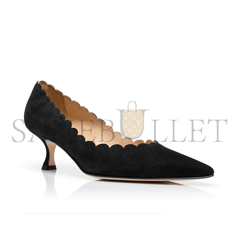 MANOLO BLAHNIK SRILASCA BLACK SUEDE SCALLOPED PUMPS 120-1218-0002 MANOLO BLAHNIK SRILASCA BLACK SUEDE SCALLOPED PUMPS 120-1218-0002