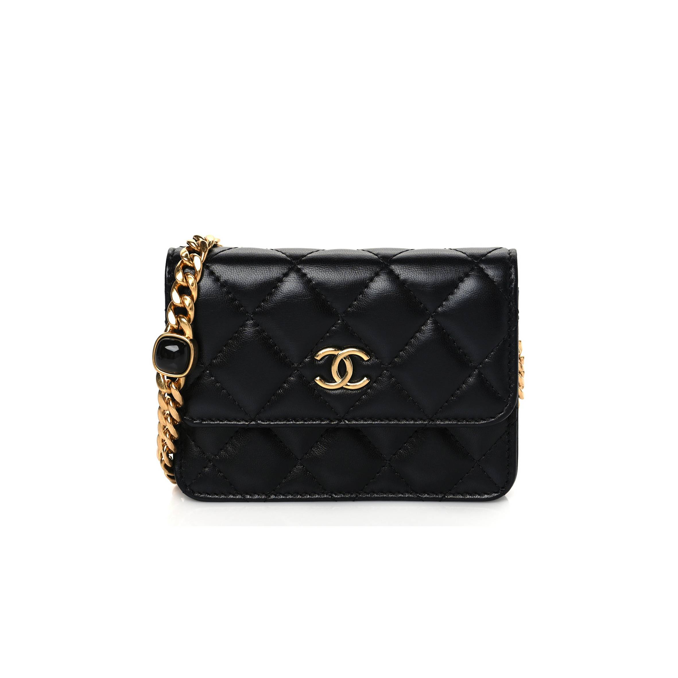 CHANEL LAMBSKIN RESIN QUILTED CLUTCH WITH CHAIN BLACK GOLD HARDWARE (15*10*5cm) CHANEL LAMBSKIN RESIN QUILTED CLUTCH WITH CHAIN BLACK GOLD HARDWARE (15*10*5cm)