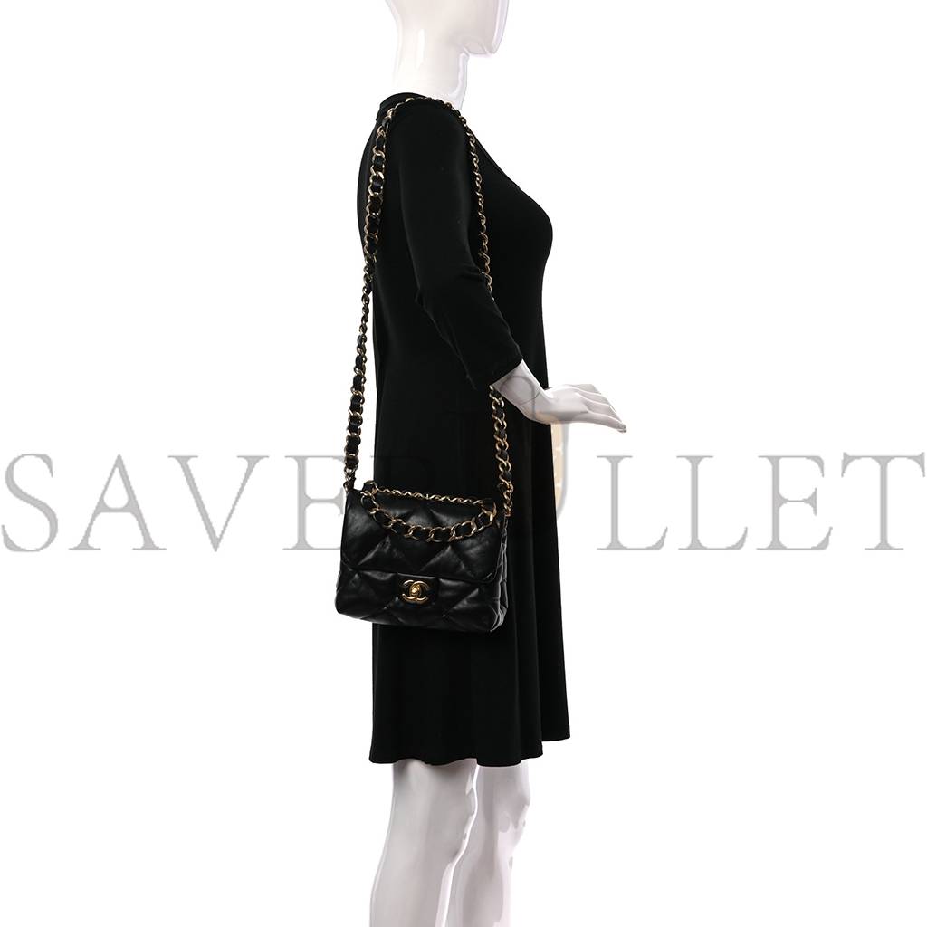 CHANEL LAMBSKIN QUILTED CHAIN TOP HANDLE FLAP BLACK GOLD HARDWARE (19*18*3cm) CHANEL LAMBSKIN QUILTED CHAIN TOP HANDLE FLAP BLACK GOLD HARDWARE (19*18*3cm)