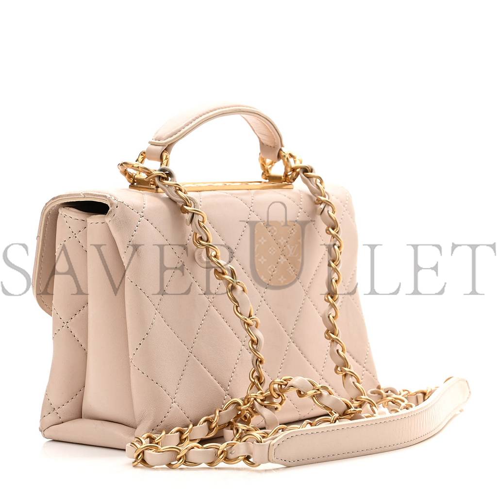 CHANEL LAMBSKIN QUILTED CC MINI TOP HANDLE FLAP LIGHT PINK GOLD HARDWARE (19*13*8cm) CHANEL LAMBSKIN QUILTED CC MINI TOP HANDLE FLAP LIGHT PINK GOLD HARDWARE (19*13*8cm)