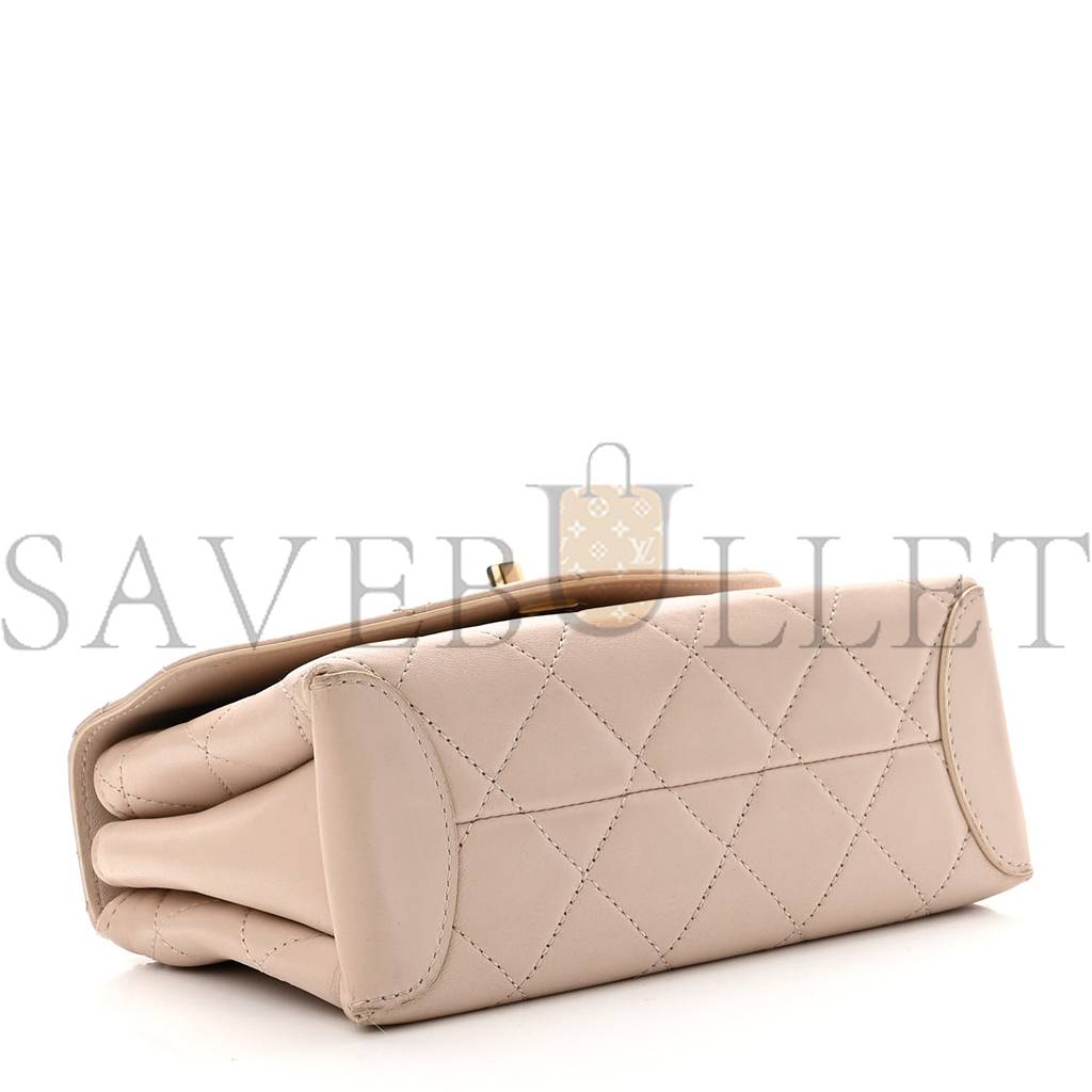 CHANEL LAMBSKIN QUILTED CC MINI TOP HANDLE FLAP LIGHT PINK GOLD HARDWARE (19*13*8cm) CHANEL LAMBSKIN QUILTED CC MINI TOP HANDLE FLAP LIGHT PINK GOLD HARDWARE (19*13*8cm)