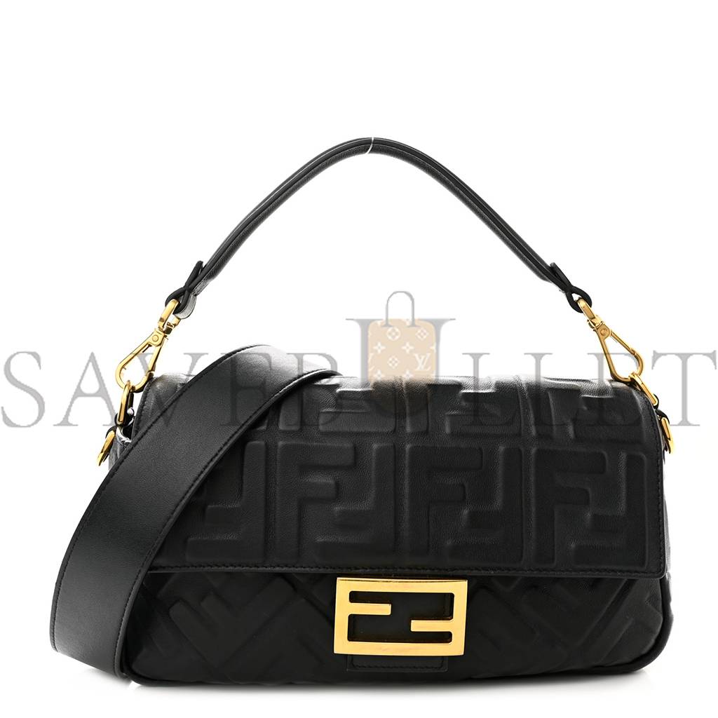 FENDI NAPPA FF 1974 EMBOSSED BAGUETTE BLACK (26*17*5cm) FENDI NAPPA FF 1974 EMBOSSED BAGUETTE BLACK (26*17*5cm)