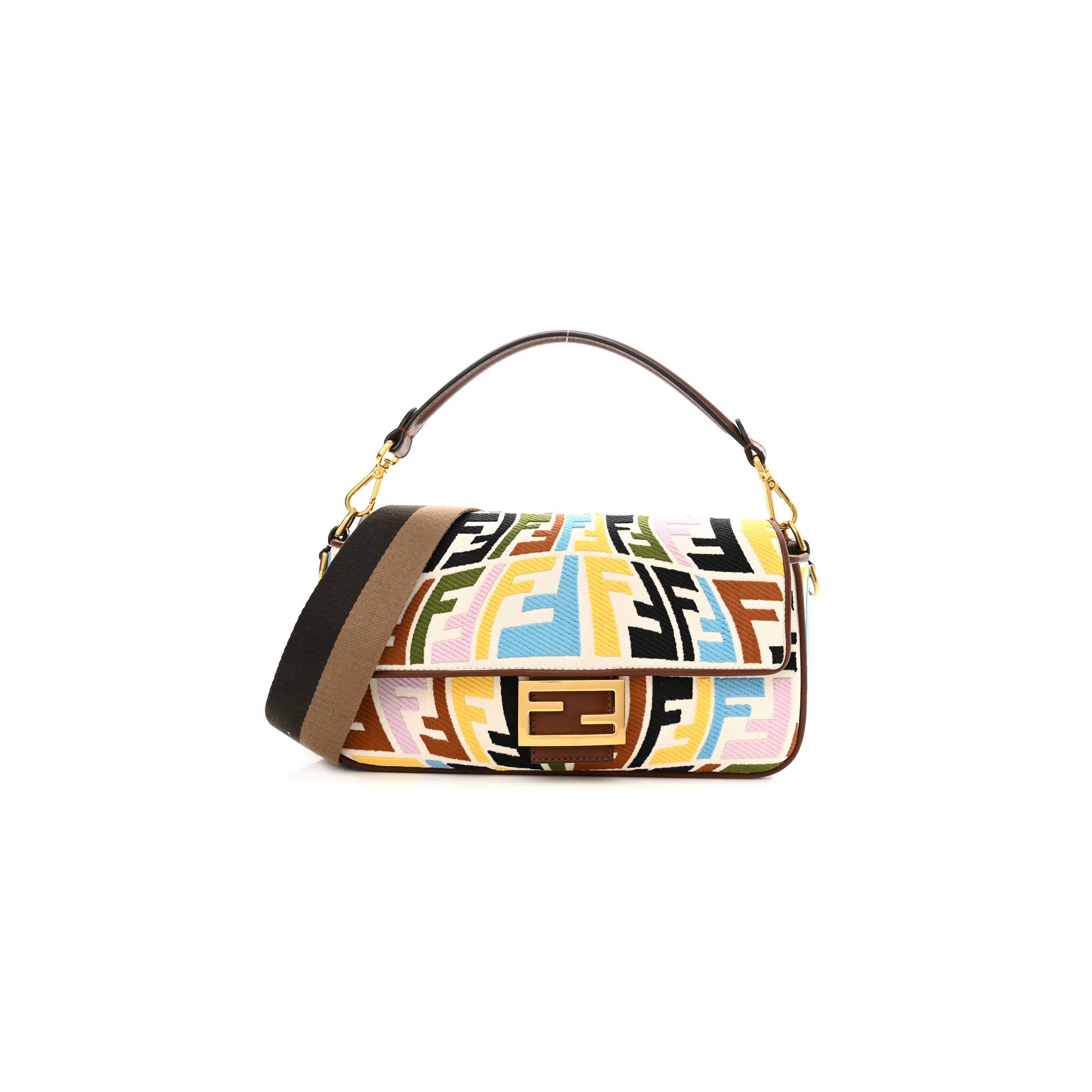 FENDI X SARA COLEMAN CANVAS VITELLO KING SETA FF FISH EYE EMBROIDERED BAGUETTE GREZZO MULTICOLOR GHIANDA (28*16*6cm) FENDI X SARA COLEMAN CANVAS VITELLO KING SETA FF FISH EYE EMBROIDERED BAGUETTE GREZZO MULTICOLOR GHIANDA (28*16*6cm)